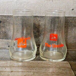 VINTAGE 7-UP THE UNCOLA UPSIDE DOWN DRINING GLASSES SET OF 2 RETRO GLASSWARE